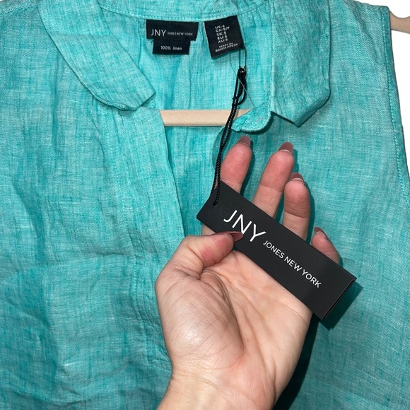 JONES NEW YORK Blue Linen Sleeveless Tank with Collar  S NWT - Picture 4 of 7